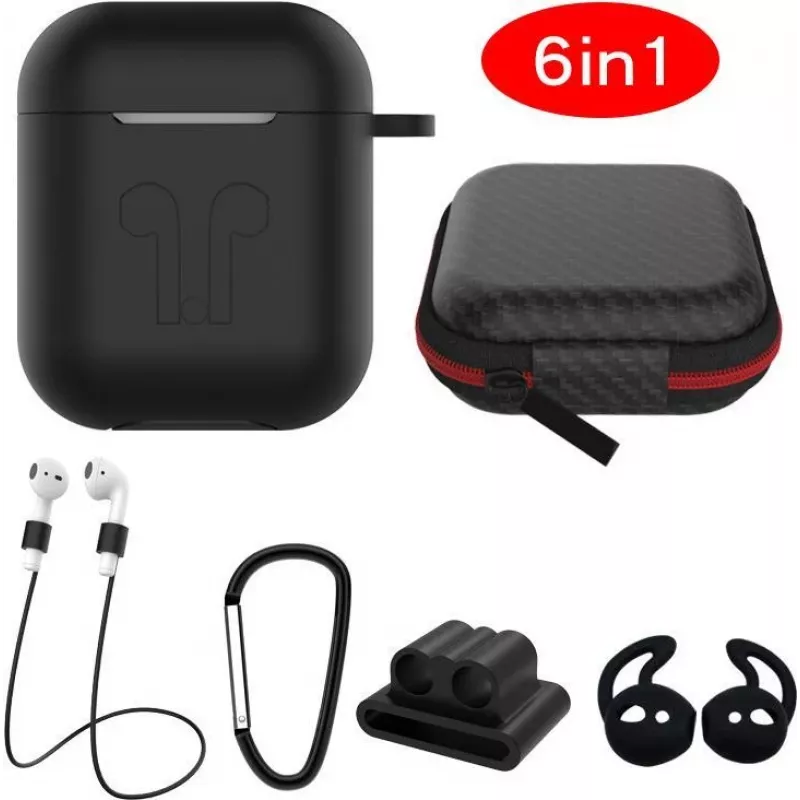 CYOO 6in1 silikoninis dėklas su priedais - juodas - Apple AirPods dėklas (CY120795)