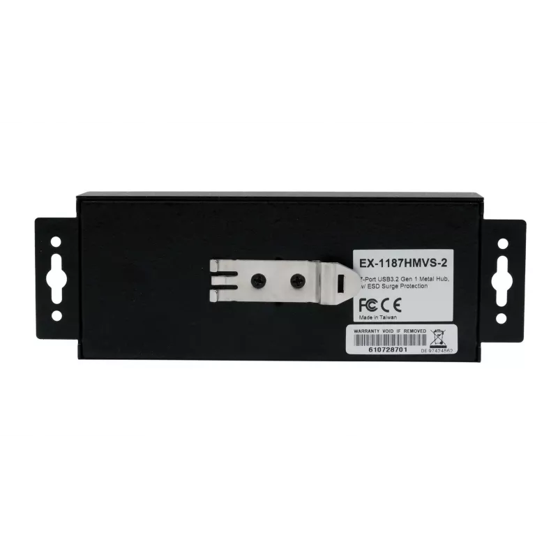 EXSYS USB 3.2 Gen1 7 prievadų pramoninis šakotuvas su DIN bėgio tvirtinimo komplektu ir 15kV ESD apsauga (EX-1187HMVS-2)
