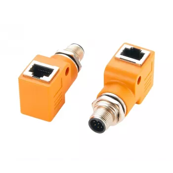 EXSYS EX-49502 M12 A koduotas 8 kontaktų kištukas į RJ45 lizdą 90° pramoninis Ethernet adapteris