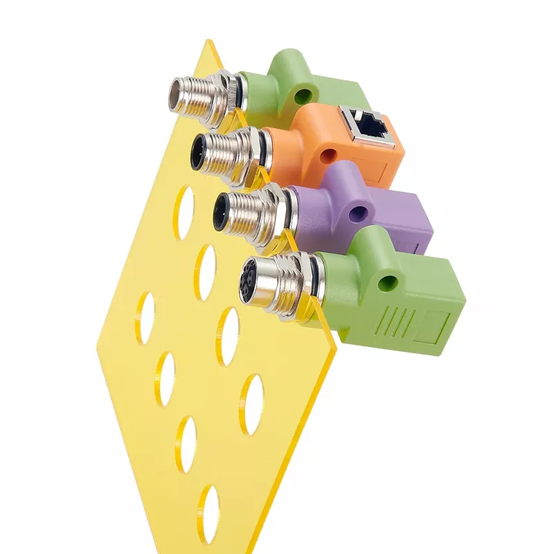 EXSYS EX-49502 M12 A koduotas 8 kontaktų kištukas į RJ45 lizdą 90° pramoninis Ethernet adapteris