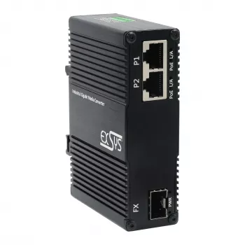 EXSYS EX-60344 2 prievadų PoE++ medijos konverteris 90W, SFP, -40°C iki +80°C