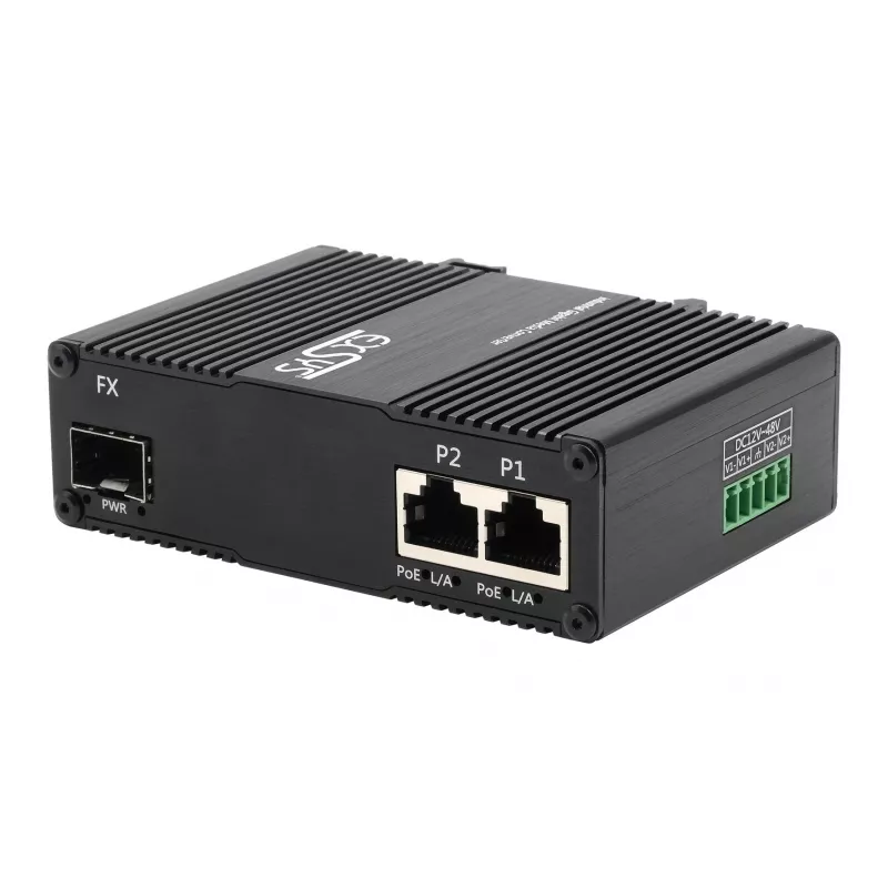 EXSYS EX-60344 2 prievadų PoE++ medijos konverteris 90W, SFP, -40°C iki +80°C