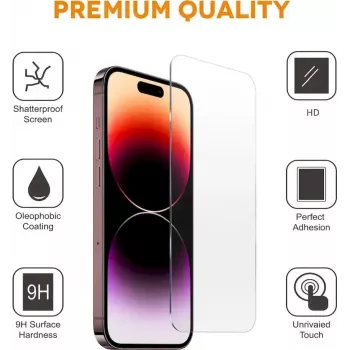 CYOO Pro ekrano apsauga Apple iPhone 15 Plus - grūdintas stiklas, 9H kietumas, 2.5D užapvalinti kraštai, viso ekrano klijai, montavimas be burbuliukų CY123297