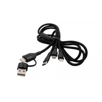 EXSYS EX-K1404 2-in-1 į 3-in-1 USB-C/A į USB-C/Micro B/Lightning nailonu pintas daugiafunkcis įkrovimo ir duomenų kabelis, 1,2 m, juodas