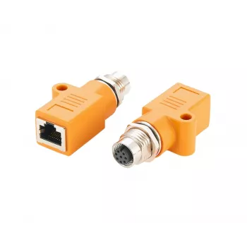 EXSYS EX-49501 pramoninis M12 A koduotės 8 kontaktų moteriškas į RJ45 moterišką adapteris, Gigabit Ethernet, IP67