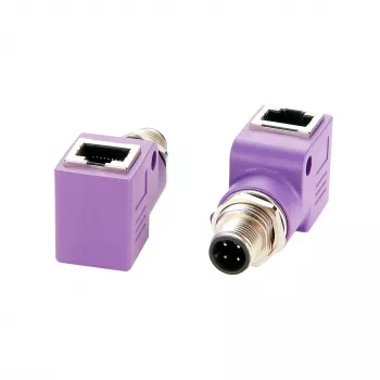 EXSYS EX-49522 M12 D-Code 4 kontaktų kištukas į RJ45 lizdą 90° kampu industrinio Ethernet adapteris