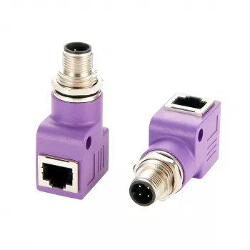 EXSYS EX-49522 M12 D-Code 4 kontaktų kištukas į RJ45 lizdą 90° kampu industrinio Ethernet adapteris