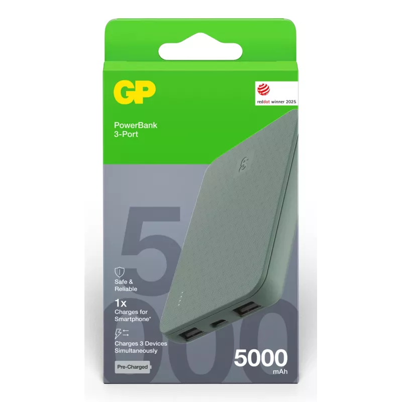 GP PowerBank B+ Series 5000 mAh nešiojamas įkroviklis, samanų žalios spalvos (GPPBB05BGYBSR523)