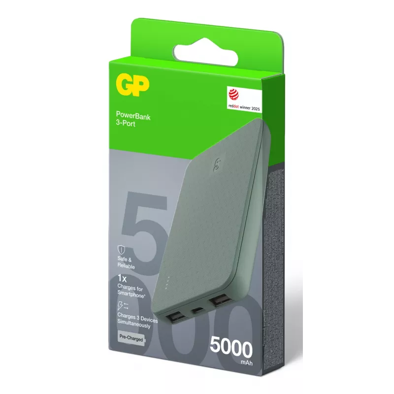 GP PowerBank B+ Series 5000 mAh nešiojamas įkroviklis, samanų žalios spalvos (GPPBB05BGYBSR523)