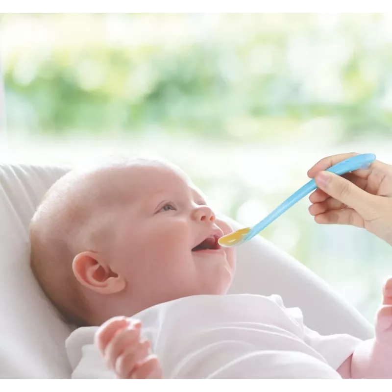 Kidsme kūdikių maitinimo šaukštai, 2 vnt., akvamarino spalvos, maistinio silikono, nuo 4 mėn.
