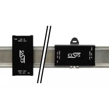 EXSYS EX-1502HMVS Pramoninis 1 prievado USB-C 3.2 Gen 1 į USB-A adapteris su 15KV ESD apsauga, DIN bėgelio tvirtinimu, 9-48V DC