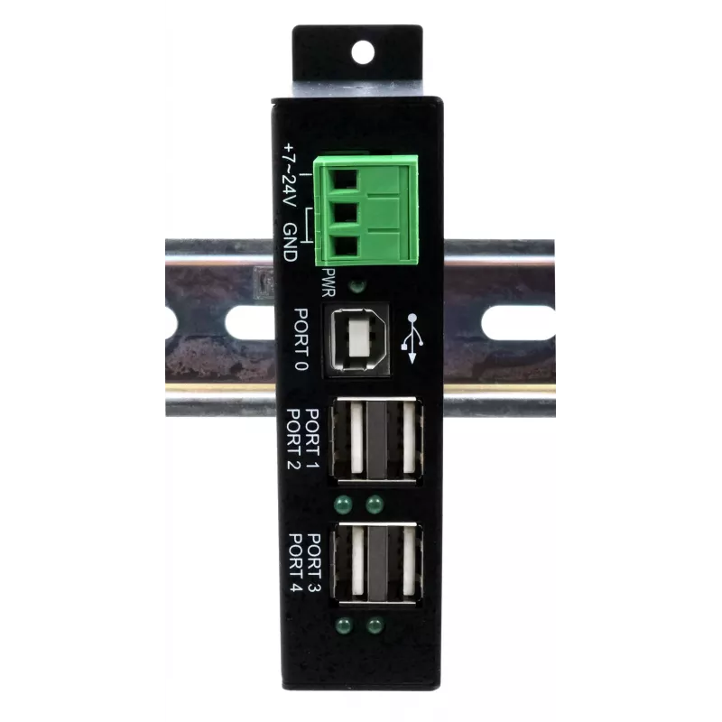 EXSYS EX-1594HMS USB 2.0 4 prievadų pramoninis šakotuvas su DIN bėgio tvirtinimo rinkiniu