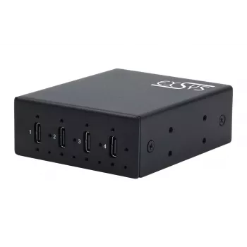 EXSYS EX-12274HMS USB 3.2 Gen 2x1 4 prievadų pramoninis metalinis šakotuvas, 10Gbps, 15KV ESD, sieninis/DIN bėgio montavimas