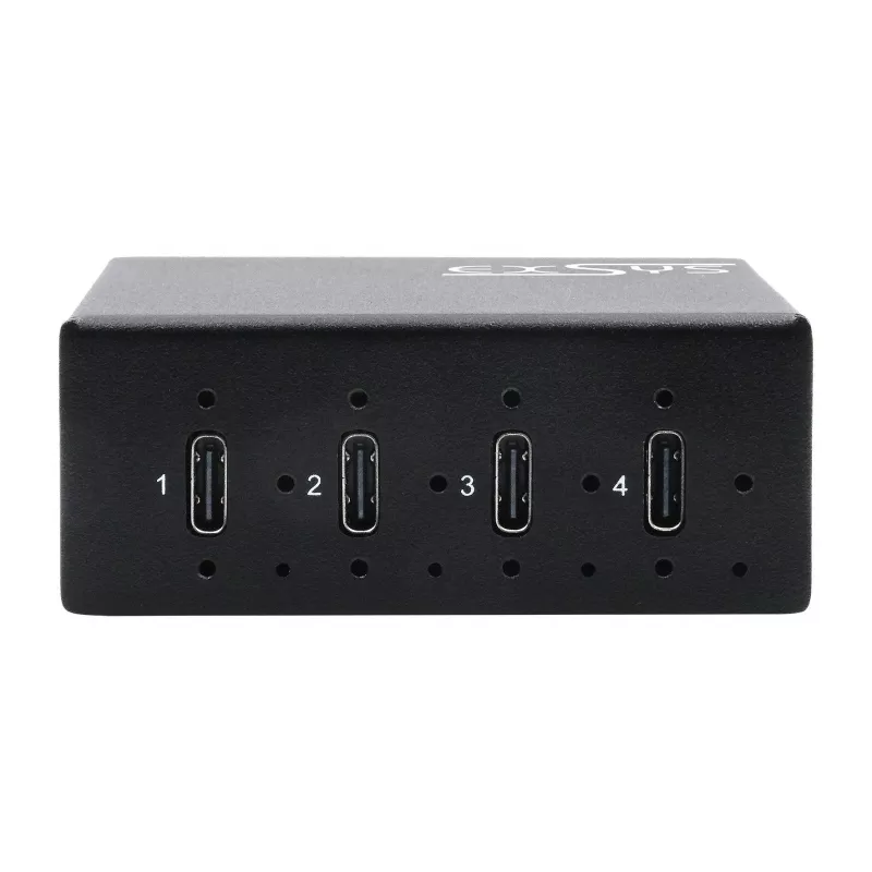 EXSYS EX-12274HMS USB 3.2 Gen 2x1 4 prievadų pramoninis metalinis šakotuvas, 10Gbps, 15KV ESD, sieninis/DIN bėgio montavimas