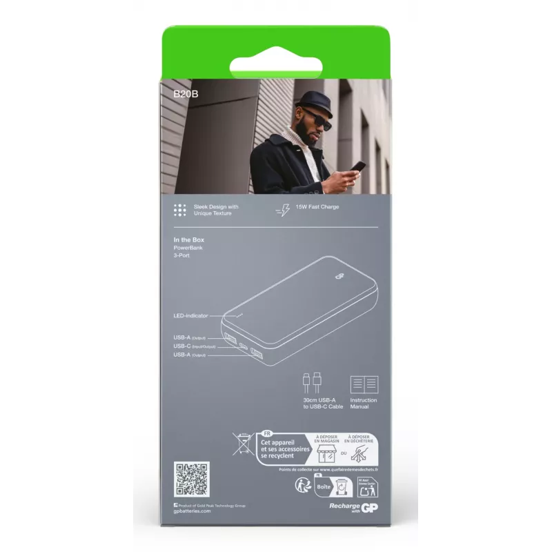 GP PowerBank B+ 20000 mAh juodas GPPBB20BBKBSR554