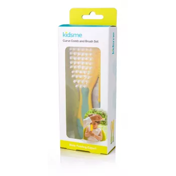 Kidsme kūdikių plaukų šepetys ir šukos – minkšti šereliai, be BPA, ergonomiškos, baltos/pilkos