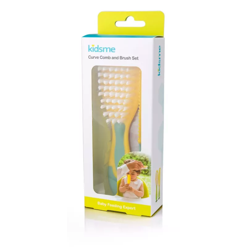 Kidsme kūdikių plaukų šepetys ir šukos – minkšti šereliai, be BPA, ergonomiškos, baltos/pilkos