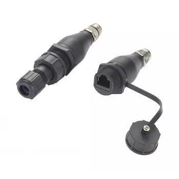 EXSYS EX-49504 M12 A-Code 8-Pin vyriškas į RJ45 moteriškas pramoninis Ethernet adapteris, IP67