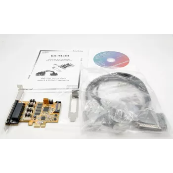 EXSYS EX-44354 4 prievadų PCIe RS-232 nuosekliosios sąsajos plokštė su žemo profilio laikikliu, FTDI lustas
