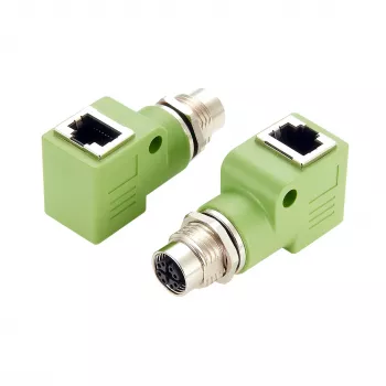 EXSYS EX-49543 M12 X-Coded 8-pin female to RJ45 female 90° adapteris, 10GbE, IP67