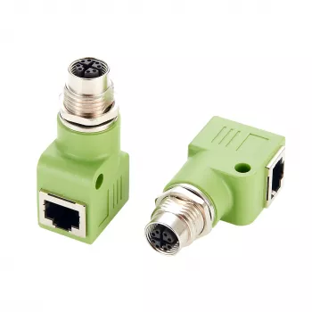 EXSYS EX-49543 M12 X-Coded 8-pin female to RJ45 female 90° adapteris, 10GbE, IP67