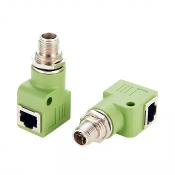 EXSYS M12 X-Coded 8-Pin vyriškas į RJ45 moteriškas 90° pramoninis Ethernet adapteris, 10Gbps, IP67, ekranuotas EX-49542