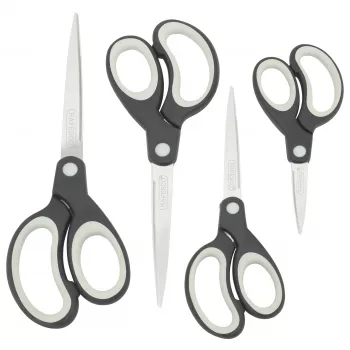 Rapesco Soft Grip žirklių rinkinys, 4 vienetai, nerūdijančio plieno ašmenys, juodos/pilkos 1574