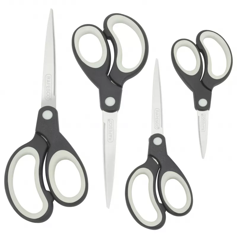 Rapesco Soft Grip žirklių rinkinys, 4 vienetai, nerūdijančio plieno ašmenys, juodos/pilkos 1574