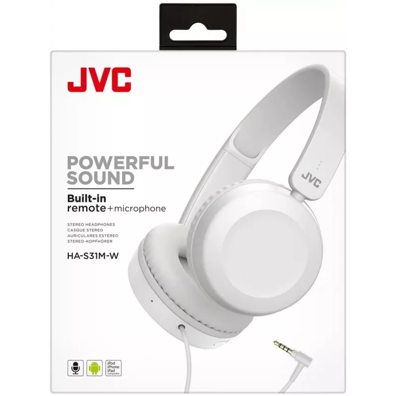 JVC HA-S31M-W-E ausinės su laidu ir mikrofonu, baltos
