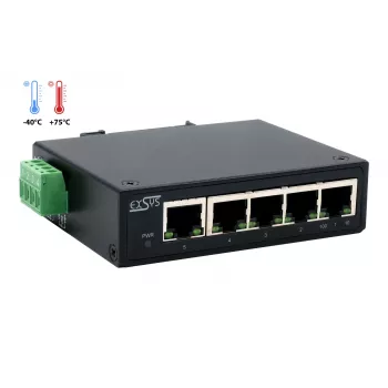 EXSYS EX-6200-T 5 prievadų pramoninis Ethernet komutatorius, 10/100 Mbps, DIN bėgelio tvirtinimas, -40°C iki +75°C