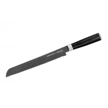 SAMURA Harakiri duonos peilis 230 mm, Stonewash AUS-8 plieno dantytas ašmenys, juoda ABS rankena