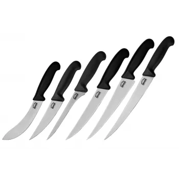 SAMURA SBU-0260 Butcher 6 dalių peilių rinkinys su galandimo strypu ir ritiniu