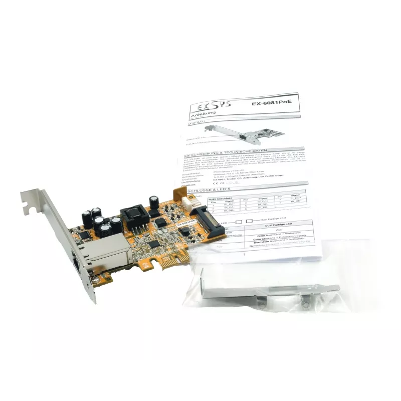 EXSYS EX-6081POE 1 prievado PCIe 2.5G PoE+ tinklo plokštė