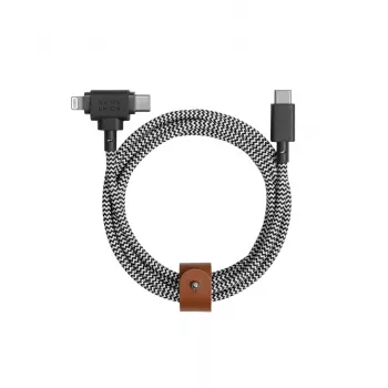 Native Union Belt Cable Duo USB-C į USB-C/Lightning pintas kabelis 1,5 m juodas