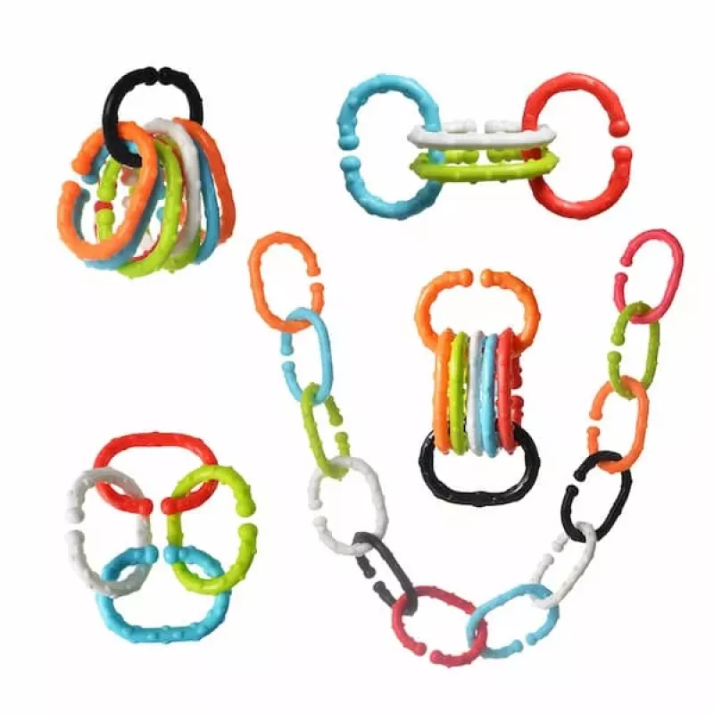 Kidsme Stage Teether Chain kandimo grandinėlė, 3M+, maisto kokybės silikonas, be BPA, 3 grandys, įvairių spalvų