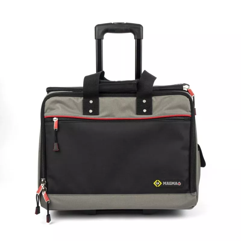C.K Tools Magma Technicians Rolling Tool Case su ratais, 50+ kišenės, teleskopine rankena, juoda/raudona (MA2652)