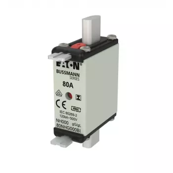 Eaton 80NHG000BI NH saugiklis 80 A 500 V AC dydis 000 su mechaniniu indikatoriumi, 3 vnt.