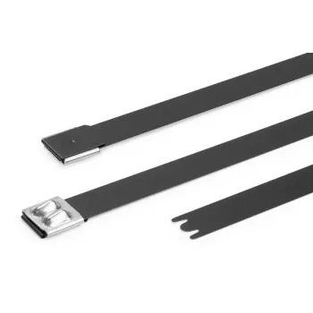 HellermannTyton MBT14XHFC-SS316/SP-BK nerūdijančio plieno kabelių raištis, rutulinė spyna, juodas poliesterio dengimas, 360 mm x 7,9 mm, UV stabilizuotas, 1 vnt. 111-00299