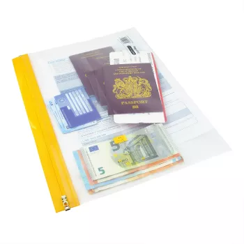 Rapesco Zippi Bags A5+ užtrauktuku užsegami maišeliai, 250 x 195 mm, permatomi su mėlynu, oranžiniu, žaliu, raudonu, geltonu apvadu, 5 vnt. 1502