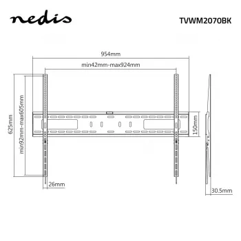 Nedis fiksuotas TV sieninis laikiklis 60-100 colių ekranams, 75 kg maks., VESA 200x200–800x400, juodas