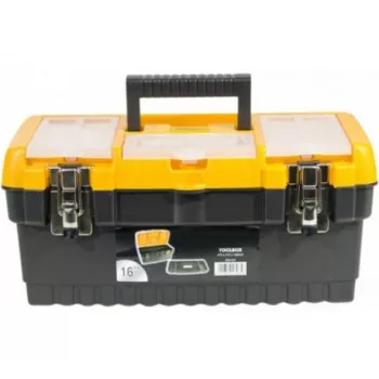 EXERTIS CONNECT plastikinis įrankių dėklas su metalinėmis skląstėmis, 486 x 267 x 242 mm, integruoti dangčio skyriai smulkiosioms dalims (818102)
