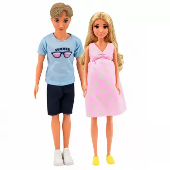 LEAN TOYS Anlily Family lėlių rinkinys: nėščia mama, tėtis, kūdikis, naujagimis