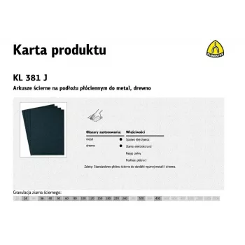 KLINGSPOR Abrazyvinis audinio lakštas P320 KL381J, 230 x 280 mm, 50 vnt. paketas