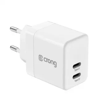CRONG 35W dvigubas USB-C PD 3.0 PPS GaN sieninis įkroviklis - baltas