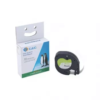 G&G BM-D-G-91221 etikečių juosta 12mm x 4m balta/juoda, skirta DYMO