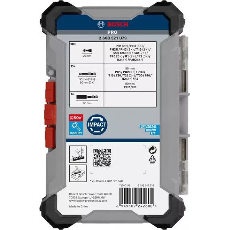 Bosch 2608521U79 34 dalių grąžtų ir atsuktuvų antgalių rinkinys su magnetiniu universaliuoju laikikliu, X-Line dėklas