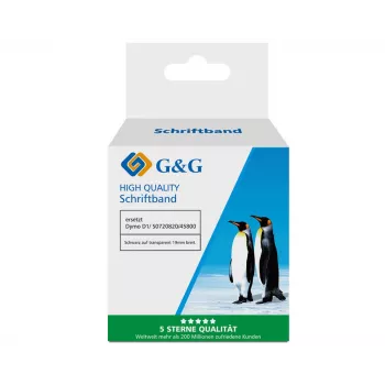 G&G suderinama Dymo D1 etikečių juosta 19 mm x 7 m, juoda ant permatomos (5DY45800-TD)