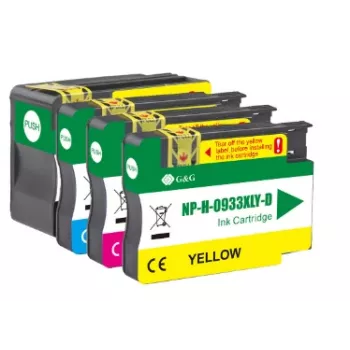 G&G suderinamos rašalo kasetės, 4 vnt. rinkinys, juoda/žydra/rausva/geltona, skirta HP 932XL/933XL (GP-H932XLBK/933XLCMY-4P)