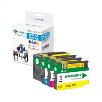 G&G suderinamos rašalo kasetės, 4 vnt. rinkinys, juoda/žydra/rausva/geltona, skirta HP 932XL/933XL (GP-H932XLBK/933XLCMY-4P)