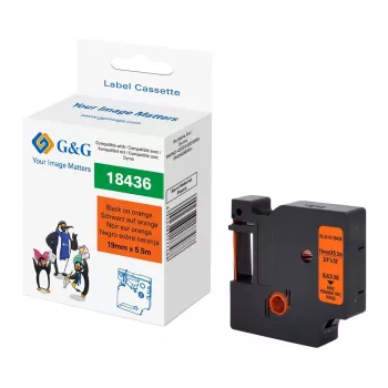 G&G RL-D-Vi-18436 vinilo etikečių juosta 19 mm x 5,5 m oranžinė su juodu spaudu RL-D-Vi-18436-BK/OR-19MM*5.5M